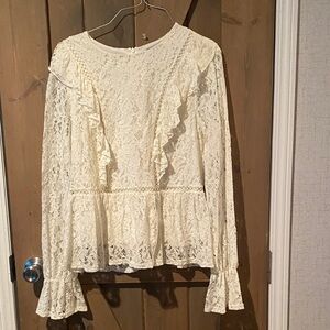 Wonderly Cream Lace Ruffle Blouse